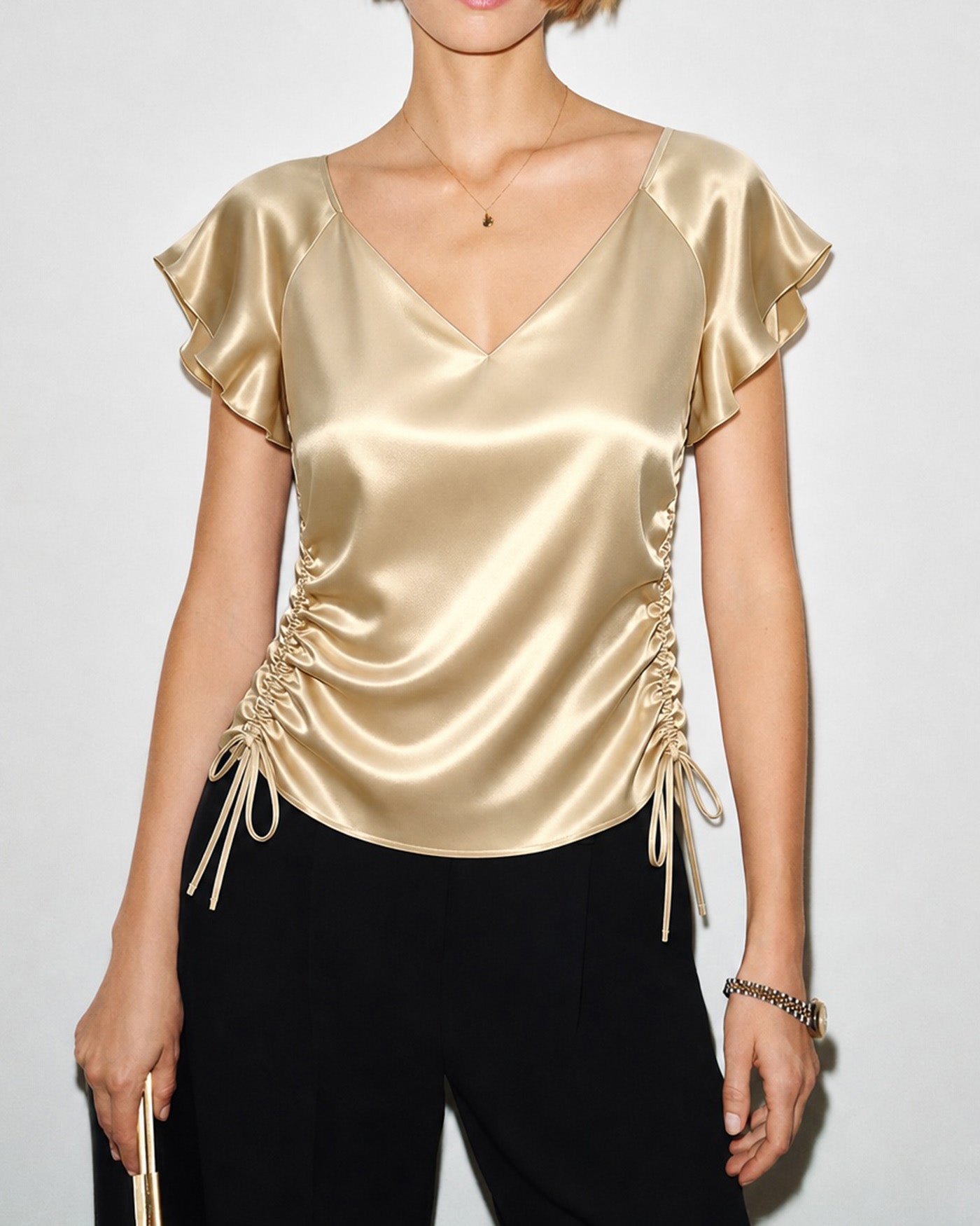 Pearl Sleeve Ruched Tee