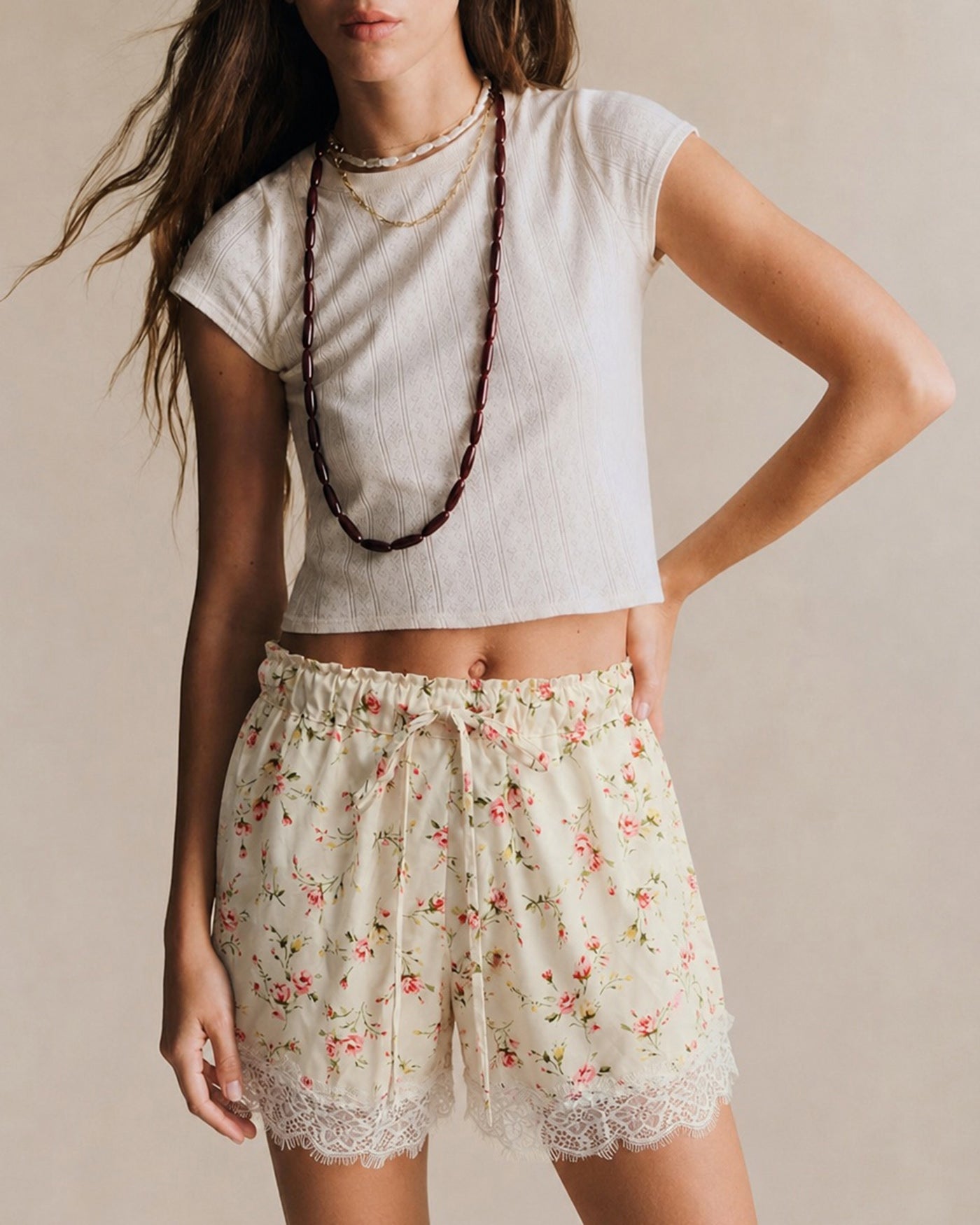 Violet Lace Floral Shorts — photo 3