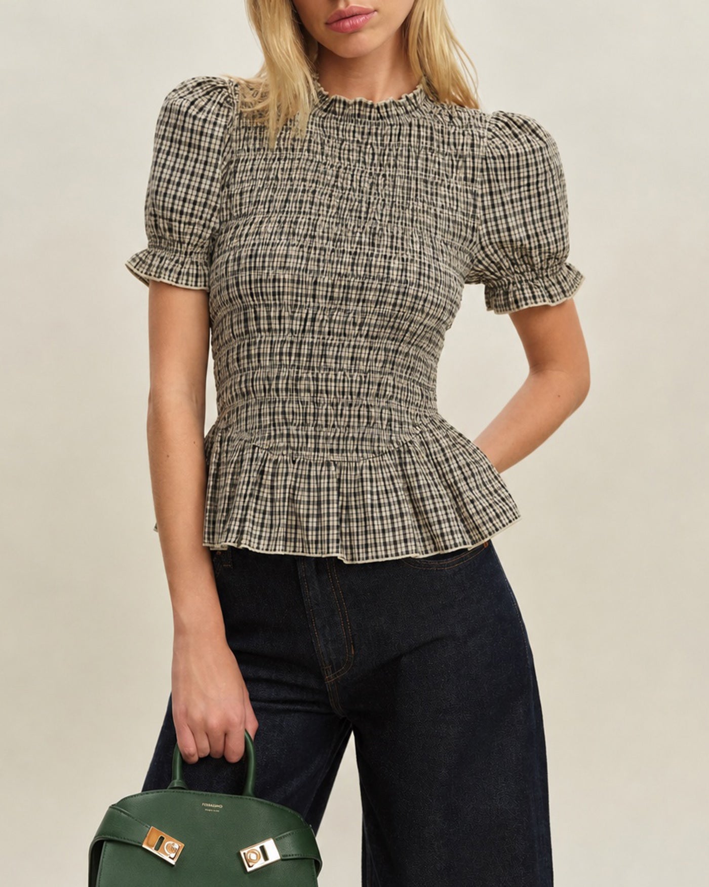 Hazel Shirred Plaid Tee