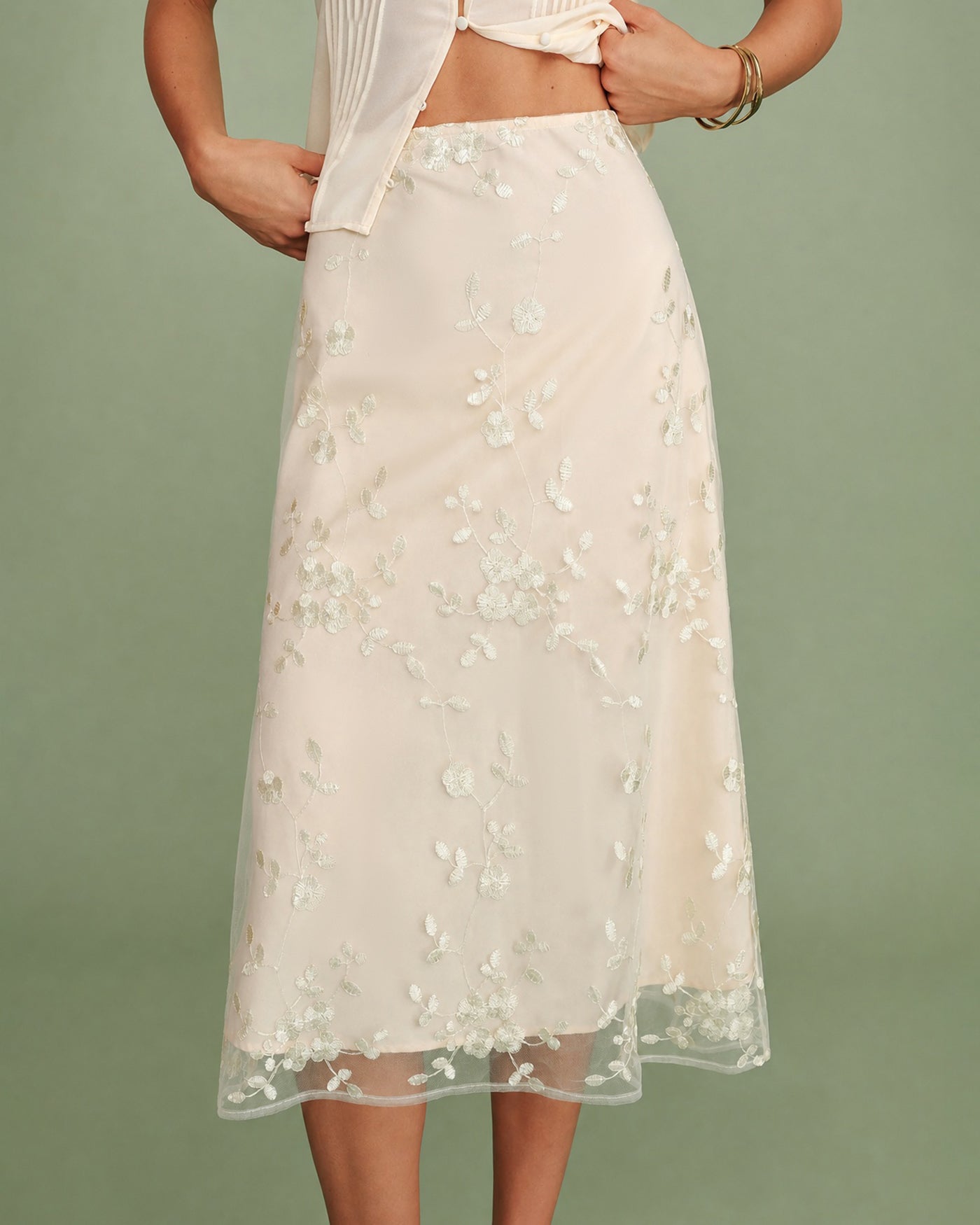 Flora Mesh Midi Skirt