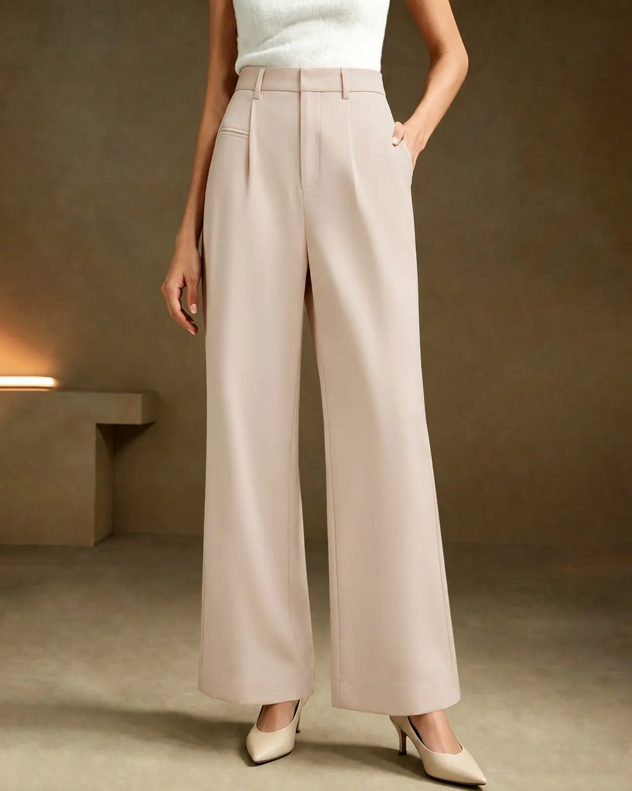 Flora Pockets Straight Pants — Apricot
